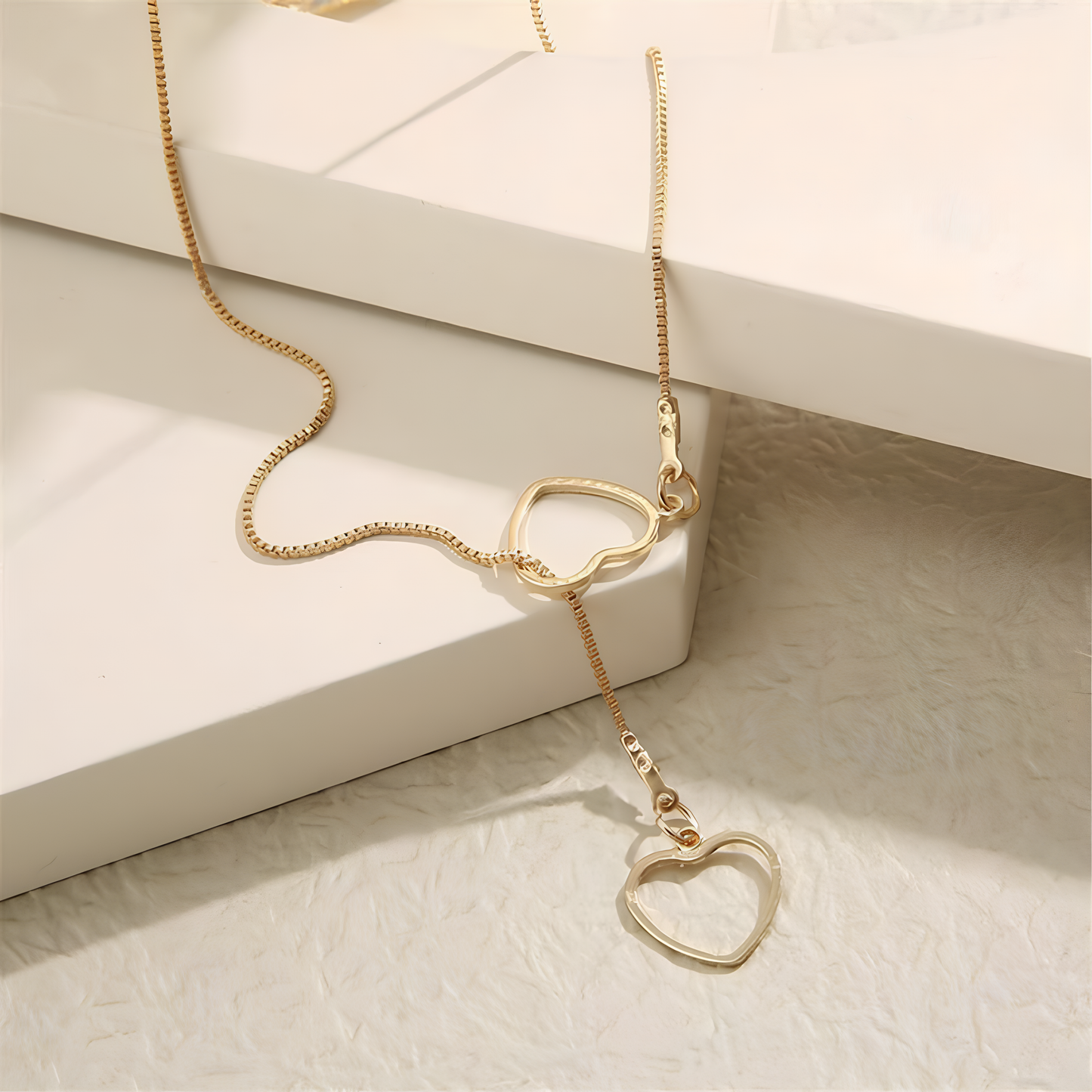 Elegant Gold-Plated Stainless Steel Heart Lariat Necklace – Minimal & Chic Jewelry for Women