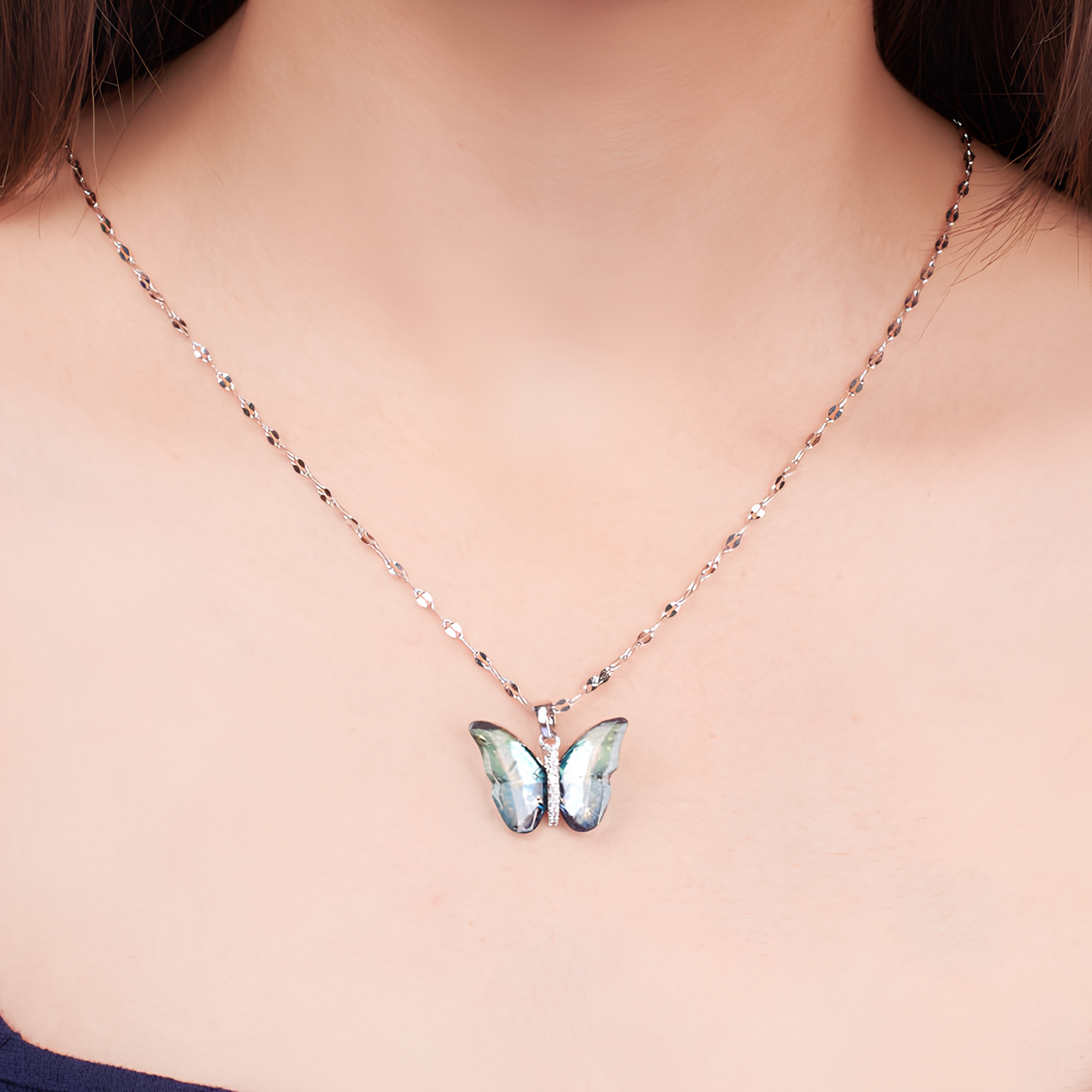Black Sugar Blue Butterfly Pendant Necklace β Stainless Steel, Luxury and Elegant Necklace