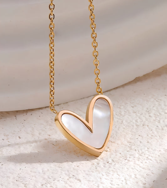Black Sugar Heart Pendant Necklace – Gold Plated Stainless Steel with Mother of Pearl