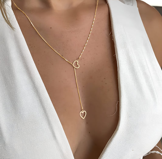 Elegant Gold-Plated Stainless Steel Heart Lariat Necklace – Minimal & Chic Jewelry for Women