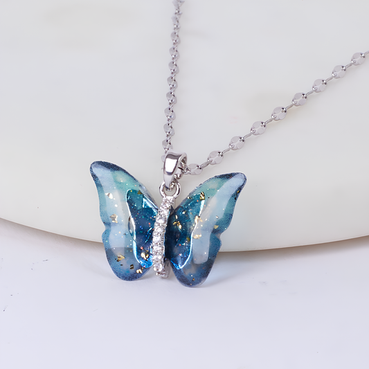 Black Sugar Blue Butterfly Pendant Necklace – Stainless Steel, Luxury and Elegant Necklace